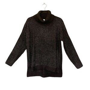 Time and Tru Woman’s Size 4-6 (S) Black Speckled Drop-tail Cowl Neck Sweater